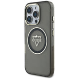 Husa pentru iPhone 16 Pro Max, Guess IML Metal Mountain Logo MagSafe (GUHMP16XHFGTMSLSK), negru