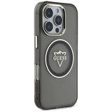 Husa pentru iPhone 16 Pro Max, Guess IML Metal Mountain Logo MagSafe (GUHMP16XHFGTMSLSK), negru