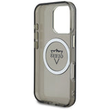 Husa pentru iPhone 16 Pro Max, Guess IML Metal Mountain Logo MagSafe (GUHMP16XHFGTMSLSK), negru