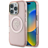 Husa pentru iPhone 16 Pro Max, Guess IML Metal Mountain Logo MagSafe (GUHMP16XHFGTMSLSP), roz