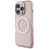 Husa pentru iPhone 16 Pro Max, Guess IML Metal Mountain Logo MagSafe (GUHMP16XHFGTMSLSP), roz