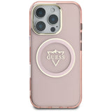 Husa pentru iPhone 16 Pro Max, Guess IML Metal Mountain Logo MagSafe (GUHMP16XHFGTMSLSP), roz