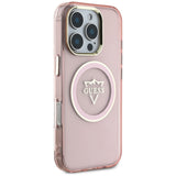 Husa pentru iPhone 16 Pro Max, Guess IML Metal Mountain Logo MagSafe (GUHMP16XHFGTMSLSP), roz