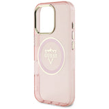 Husa pentru iPhone 16 Pro Max, Guess IML Metal Mountain Logo MagSafe (GUHMP16XHFGTMSLSP), roz