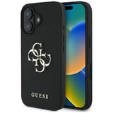 Husa pentru iPhone 16, Guess Hardcase Grained Big 4G Logo Small Classic Logo (GUHCP16SPGT4MBK), negru