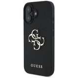 Husa pentru iPhone 16, Guess Hardcase Grained Big 4G Logo Small Classic Logo (GUHCP16SPGT4MBK), negru