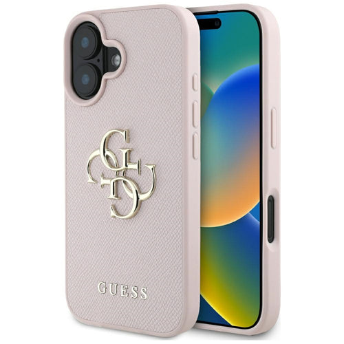 Husa pentru iPhone 16, Guess Hardcase Grained Big 4G Logo Small Classic Logo (GUHCP16SPGT4MBP), roz