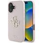 Husa pentru iPhone 16, Guess Hardcase Grained Big 4G Logo Small Classic Logo (GUHCP16SPGT4MBP), roz