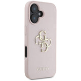 Husa pentru iPhone 16, Guess Hardcase Grained Big 4G Logo Small Classic Logo (GUHCP16SPGT4MBP), roz