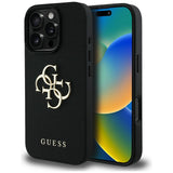Husa pentru iPhone 16 Pro, Guess Hardcase Grained Big 4G Logo Small Classic Logo (GUHCP16LPGT4MBK), negru