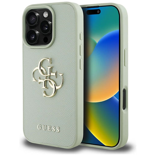 Husa pentru iPhone 16 Pro Max, Guess Hardcase Grained Big 4G Logo Small Classic Logo (GUHCP16XPGT4MBN), verde