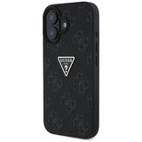 Husa pentru iPhone 16, Guess Leather Hot Stamp 4G Pattern Triangle Metal Logo (GUHCP16SPGP4STRK), negru