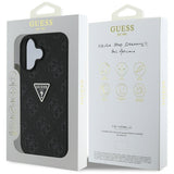 Husa pentru iPhone 16, Guess Leather Hot Stamp 4G Pattern Triangle Metal Logo (GUHCP16SPGP4STRK), negru
