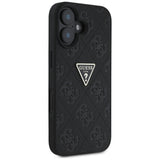 Husa pentru iPhone 16, Guess Leather Hot Stamp 4G Pattern Triangle Metal Logo (GUHCP16SPGP4STRK), negru