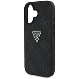Husa pentru iPhone 16, Guess Leather Hot Stamp 4G Pattern Triangle Metal Logo (GUHCP16SPGP4STRK), negru