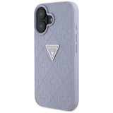 Husa pentru iPhone 16, Guess Leather Hot Stamp 4G Pattern Triangle Metal Logo (GUHCP16SPGP4STRU), mov
