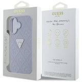Husa pentru iPhone 16, Guess Leather Hot Stamp 4G Pattern Triangle Metal Logo (GUHCP16SPGP4STRU), mov