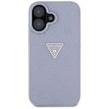 Husa pentru iPhone 16, Guess Leather Hot Stamp 4G Pattern Triangle Metal Logo (GUHCP16SPGP4STRU), mov