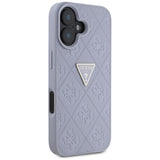 Husa pentru iPhone 16, Guess Leather Hot Stamp 4G Pattern Triangle Metal Logo (GUHCP16SPGP4STRU), mov
