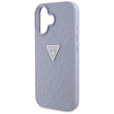 Husa pentru iPhone 16, Guess Leather Hot Stamp 4G Pattern Triangle Metal Logo (GUHCP16SPGP4STRU), mov