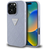 Husa pentru iPhone 16 Pro Max, Guess Leather Hot Stamp 4G Pattern Triangle Metal Logo (GUHCP16XPGP4STRU), mov
