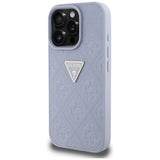 Husa pentru iPhone 16 Pro Max, Guess Leather Hot Stamp 4G Pattern Triangle Metal Logo (GUHCP16XPGP4STRU), mov