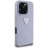 Husa pentru iPhone 16 Pro Max, Guess Leather Hot Stamp 4G Pattern Triangle Metal Logo (GUHCP16XPGP4STRU), mov