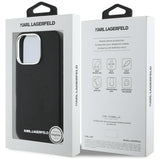 Husa pentru iPhone 16 Pro, Karl Lagerfeld Saffiano Full Wrapped Elongated Metal Logo MagSafe (KLHMP16LPSAFWMCK), negru