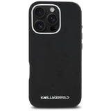 Husa pentru iPhone 16 Pro, Karl Lagerfeld Saffiano Full Wrapped Elongated Metal Logo MagSafe (KLHMP16LPSAFWMCK), negru