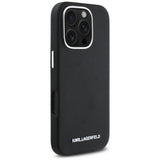 Husa pentru iPhone 16 Pro, Karl Lagerfeld Saffiano Full Wrapped Elongated Metal Logo MagSafe (KLHMP16LPSAFWMCK), negru