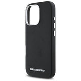 Husa pentru iPhone 16 Pro, Karl Lagerfeld Saffiano Full Wrapped Elongated Metal Logo MagSafe (KLHMP16LPSAFWMCK), negru