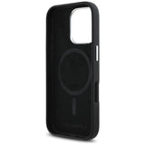 Husa pentru iPhone 16 Pro, Karl Lagerfeld Saffiano Full Wrapped Elongated Metal Logo MagSafe (KLHMP16LPSAFWMCK), negru