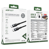 Cablu Acefast de date (C22-03), Incarcare rapida, Type-C to Type-C, 60W, 3A, Nylon Braid, FCC, CE, RoHS, EAC, 1.2m, negru