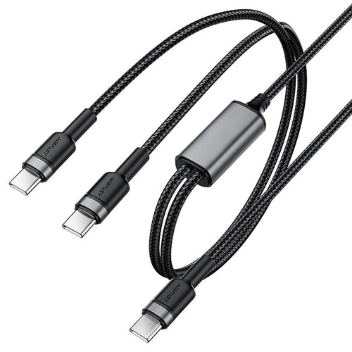 Cablu Acefast de date 2in1 (C22-02), Incarcare rapida, Type-C to 2x Type-C, 100W, 5A, Nylon Braid, CE, RoHS, EAC, 1.25m, negru