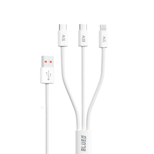 Cablu Blueo 3in1 Cablu de date, USB to 2x Type-C, Lightning, Incarcare rapida, Nylon Braided, 60W, 1.2m, alb