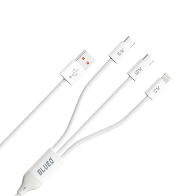 Cablu Blueo 3in1 Cablu de date, USB to 2x Type-C, Lightning, Incarcare rapida, Nylon Braided, 60W, 1.2m, alb