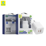 Incarcator retea Blueo Dual Port, 1x USB, 1x Type-C, GaN Technology, Incarcare rapida, Elegant Finish, PD3.0, 35W, alb