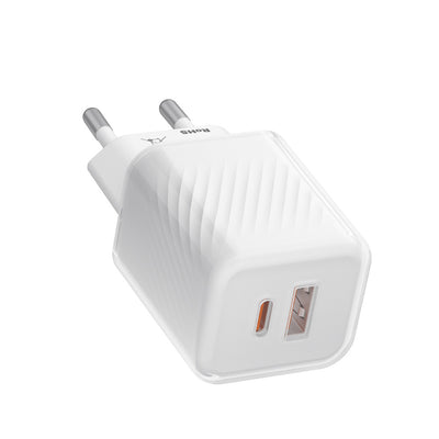 Incarcator retea Blueo Dual Port, 1x USB, 1x Type-C, GaN Technology, Incarcare rapida, Elegant Finish, PD3.0, 35W, alb
