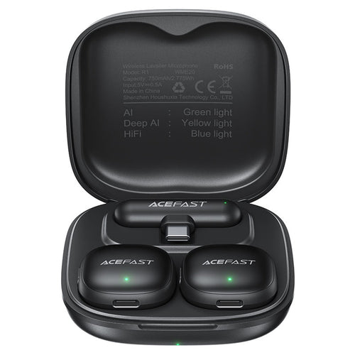 Microfon Acefast Microfoane lavaliera wireless (R1), Type-C, 360° Pickup Range, Reducere zgomot, 750mAh, Ultra-low Latency, negru