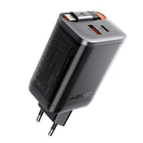 Incarcator retea Acefast (A111), cu Retractabil Cable, Incarcare rapida, GaN, 2x Type-C, USB, 67W, 3A, 65cm, negru