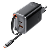 Incarcator retea Acefast (A111), cu Retractabil Cable, Incarcare rapida, GaN, 2x Type-C, USB, 67W, 3A, 65cm, negru