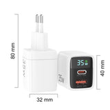 Incarcator retea Techsuit LEDChargX (CH3), Type-C, USB, GaN Technology, Incarcare rapida, Afisaj LED, PD35W, alb