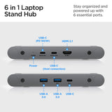Spigen Laptop Holder LD204H (AMP08885), cu integrat Hub 2x USB, 3x Type-C, HDMI, 360° Rotation, reglabil, Secure Grip, Argintiu