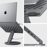Spigen Laptop Holder LD204H (AMP08885), cu integrat Hub 2x USB, 3x Type-C, HDMI, 360° Rotation, reglabil, Secure Grip, Argintiu