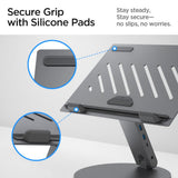 Spigen Laptop Holder LD204H (AMP08885), cu integrat Hub 2x USB, 3x Type-C, HDMI, 360° Rotation, reglabil, Secure Grip, Argintiu