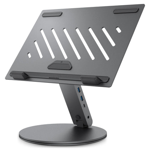 Spigen Laptop Holder LD204H (AMP08885), cu integrat Hub 2x USB, 3x Type-C, HDMI, 360° Rotation, reglabil, Secure Grip, Argintiu