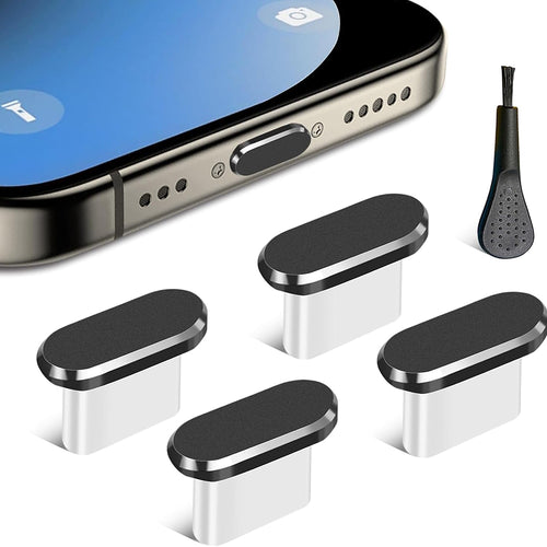 Techsuit (4 pack) Dust Plug PortShieldX (AD1), Type-C Port Cover, Aluminum/Silicone, pentru Daily Defense, cu Brush, Negru