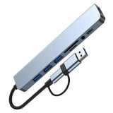 Hub USB Techsuit Docking station DataBridge 8 in 1 (H9), USB, Type-C to 4x USB, Type-C, 3.5mm Jack, TF/SD Card, gri