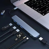 Hub USB Techsuit Docking station DataBridge 8 in 1 (H9), USB, Type-C to 4x USB, Type-C, 3.5mm Jack, TF/SD Card, gri