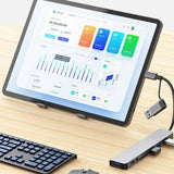 Hub USB Techsuit Docking station DataBridge 8 in 1 (H9), USB, Type-C to 4x USB, Type-C, 3.5mm Jack, TF/SD Card, gri
